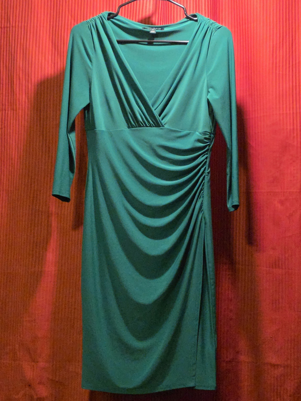 Ralph Lauren Green Ruched Wrap-Front Long Sleeve Dress